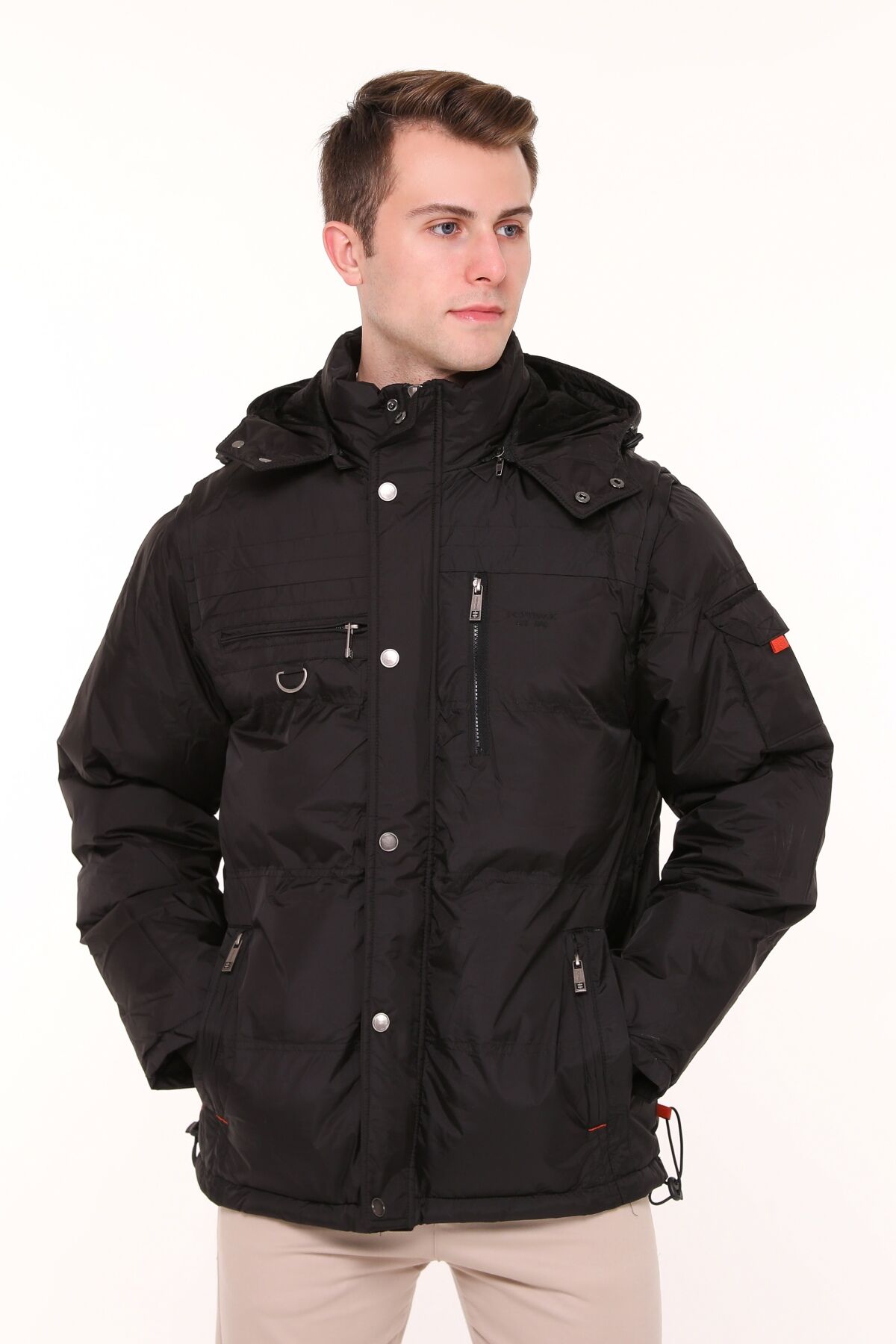 5615 Siyah Kolu Çıkmalı Su İticili Rüzgar Geçirmez Mont