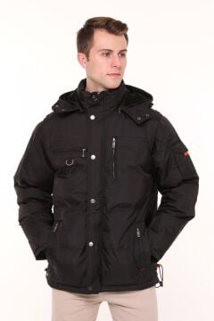 5615 Siyah Kolu Çıkmalı Su İticili Rüzgar Geçirmez Mont