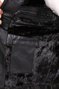 5616 Siyah Suni Deri Rüzgar Geçirmez Su İticili Mont