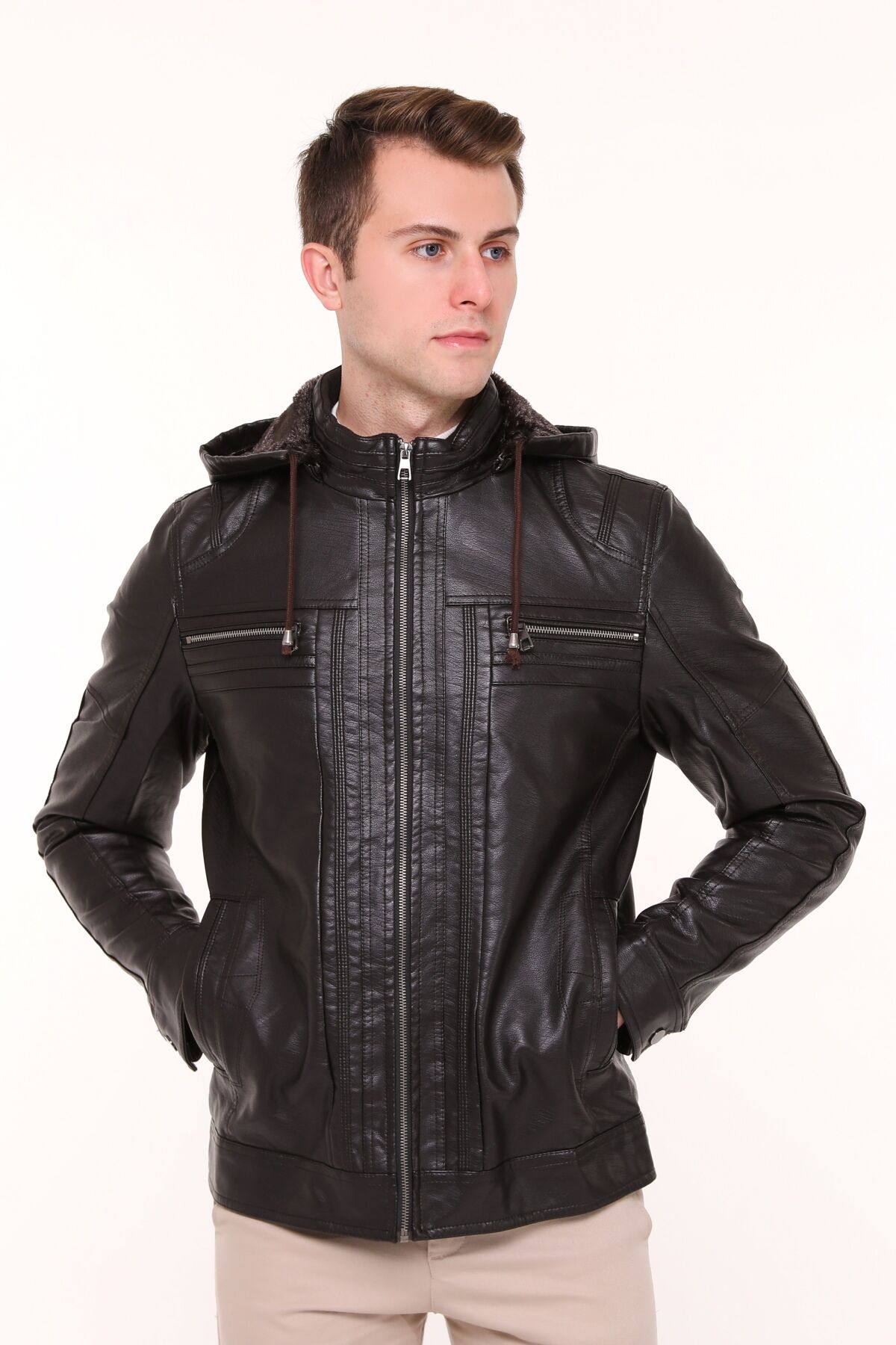 5616 Kahverengi Suni Deri Rüzgar Geçirmez Su İticili Mont