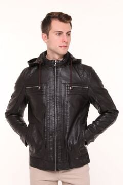 5616 Kahverengi Suni Deri Rüzgar Geçirmez Su İticili Mont