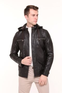 5616 Kahverengi Suni Deri Rüzgar Geçirmez Su İticili Mont