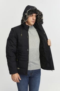 5651 Siyah Kolu Çıkabilen 2 in1 Yelek / Mont  Rüzgar Geçirmez Su iticili Mont