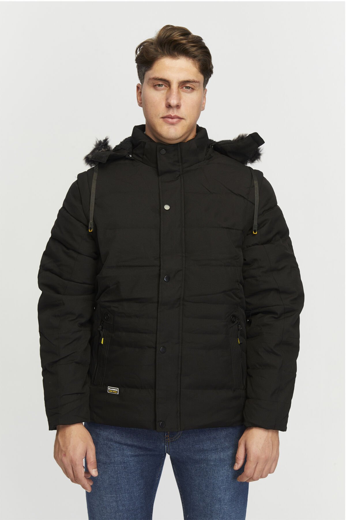 5651 Siyah Kolu Çıkabilen 2 in1 Yelek / Mont  Rüzgar Geçirmez Su iticili Mont