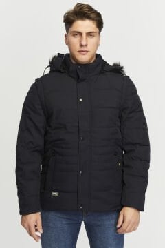 5651 Lacivert Kolu Çıkabilen 2 in1 Yelek / Mont Rüzgar Geçirmez Su iticili Mont