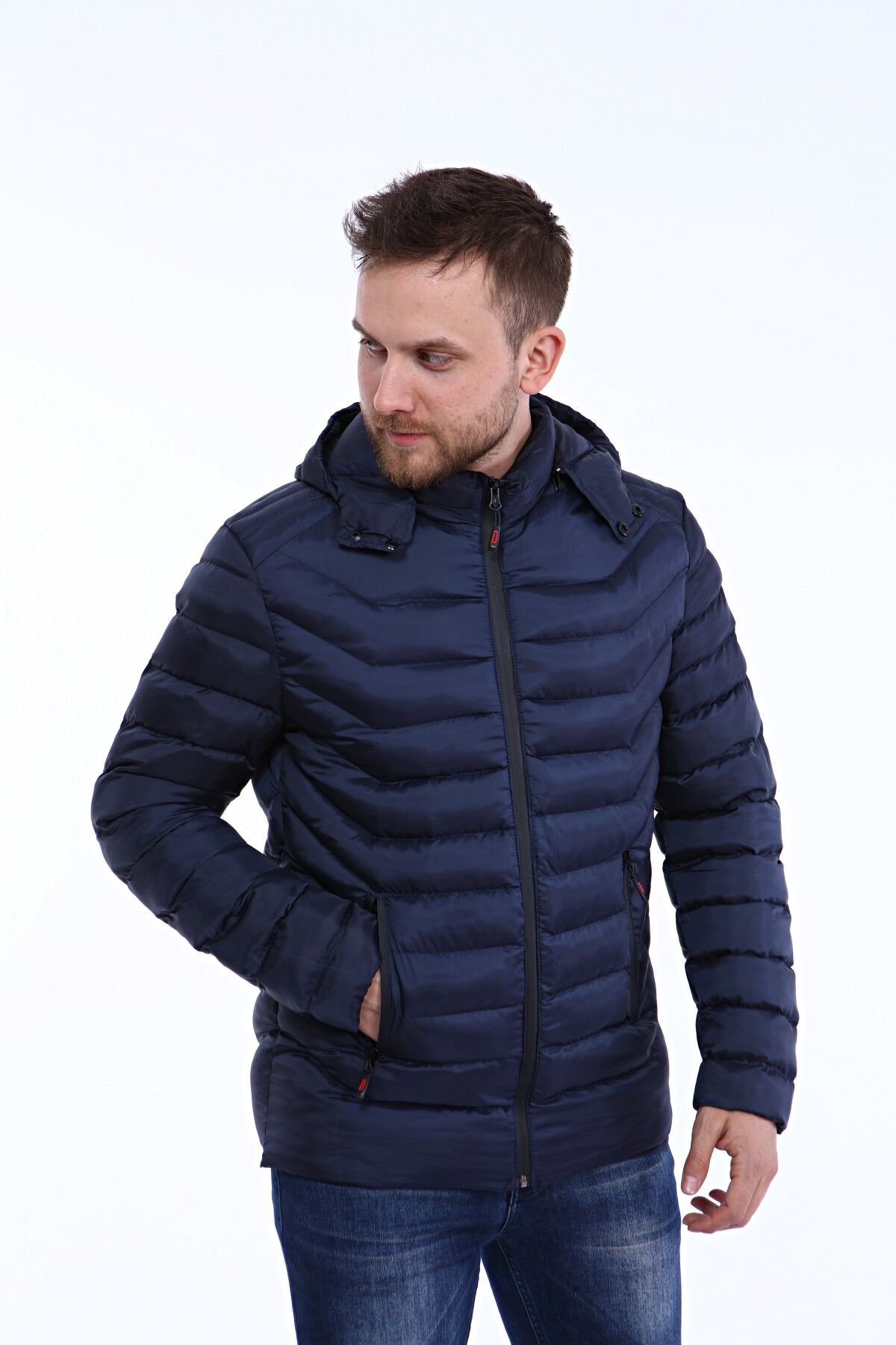 5639 Lacivert Rüzgar Geçirmez Su İticili Şişme Mont