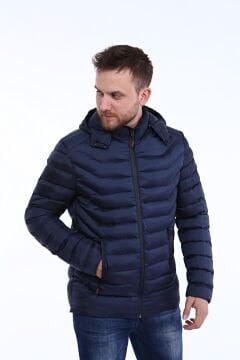 5639 Lacivert Rüzgar Geçirmez Su İticili Şişme Mont