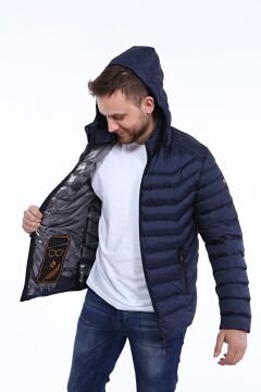 5639 Lacivert Rüzgar Geçirmez Su İticili Şişme Mont