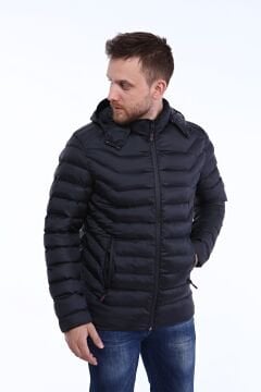 5639 Siyah Rüzgar Geçirmez Su İticili Şişme Mont