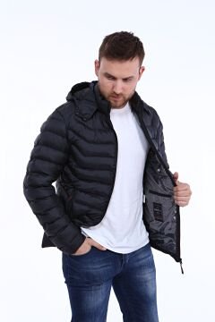 5639 Siyah Rüzgar Geçirmez Su İticili Şişme Mont