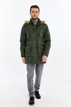 5613 Haki Su İticili Rüzgar Geçirmez Parka Mont