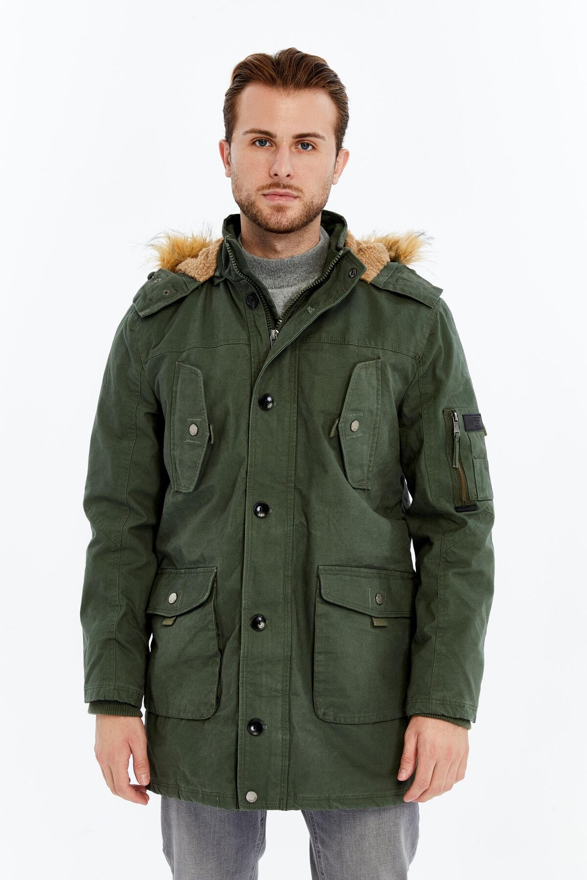 5613 Haki Su İticili Rüzgar Geçirmez Parka Mont