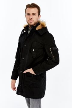 5613 Siyah Su İticili Rüzgar Geçirmez Parka Mont