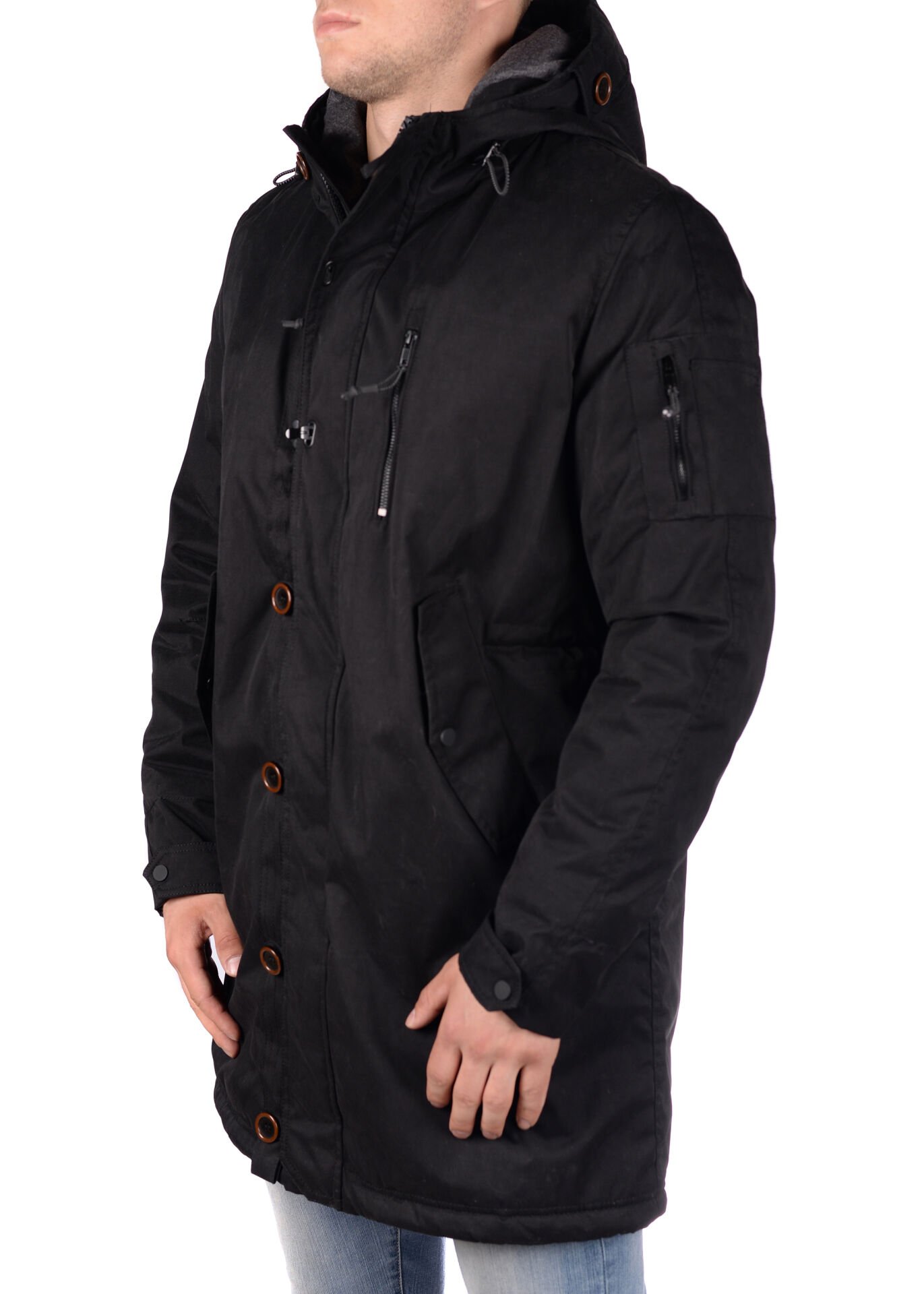 5612 Siyah Su İticili Rüzgar Geçirmez Parka Mont