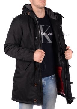 5612 Siyah Su İticili Rüzgar Geçirmez Parka Mont