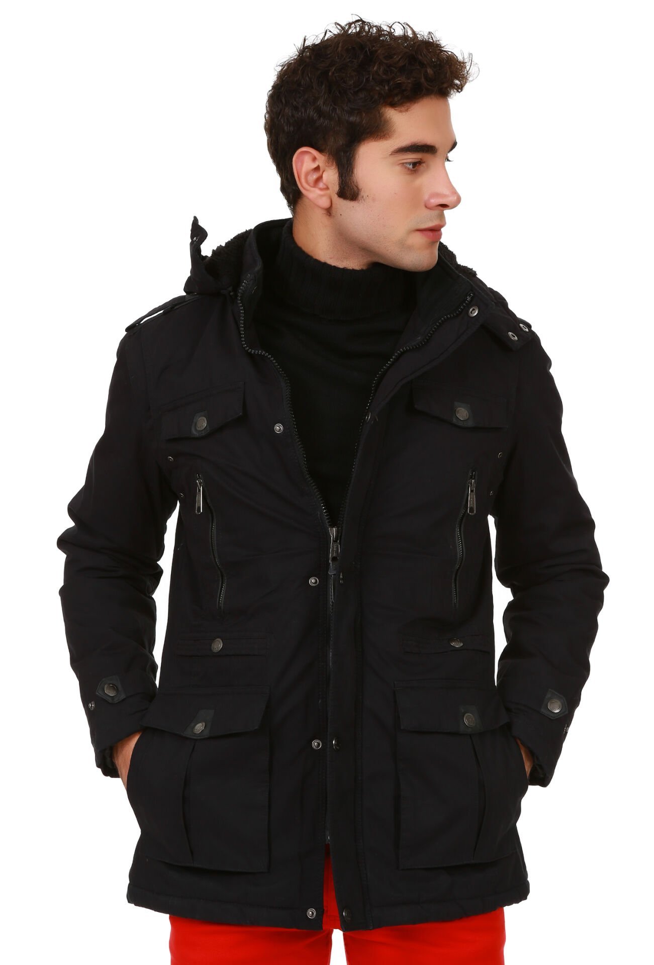 5610 Siyah Su İticili Rüzgar Geçirmez Parka Mont