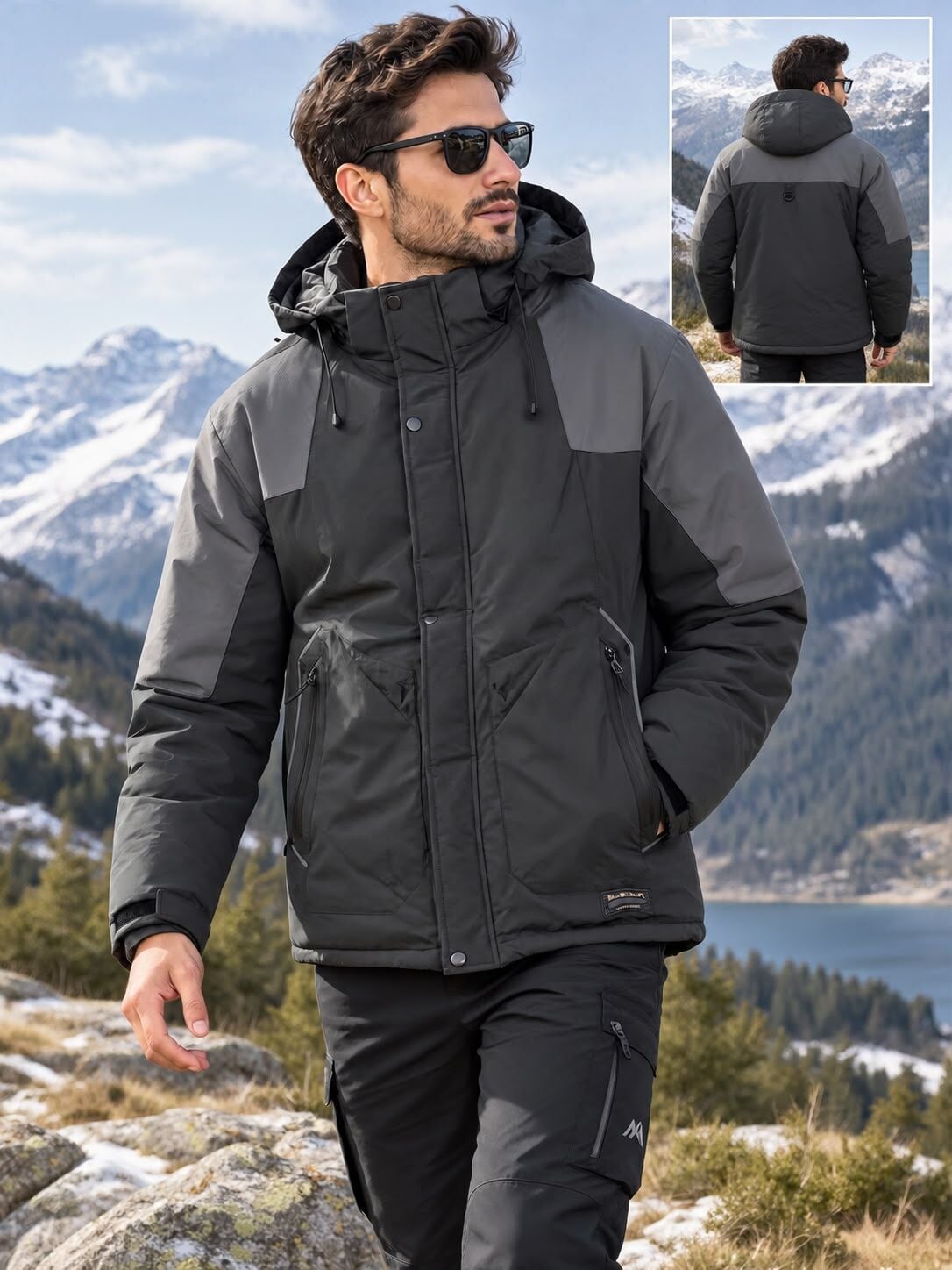 5648 Siyah Su İticili Rüzgar Geçirmez Outdoor Mont