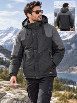 5648 Siyah Su İticili Rüzgar Geçirmez Outdoor Mont