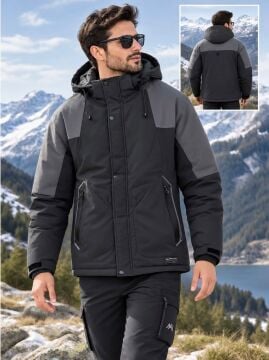 5648 Siyah Su İticili Rüzgar Geçirmez Outdoor Mont