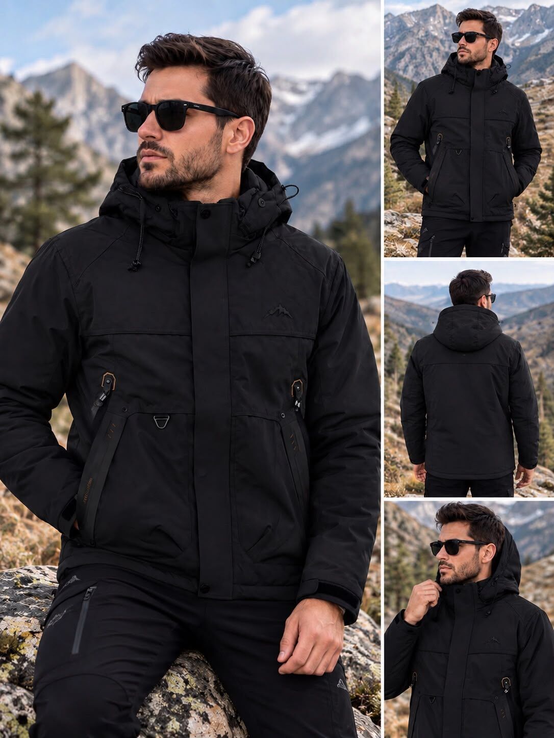 5645 Siyah Su İticili Rüzgar Geçirmez Outdoor Mont