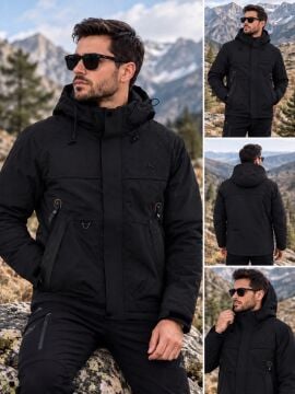 5645 Siyah Su İticili Rüzgar Geçirmez Outdoor Mont