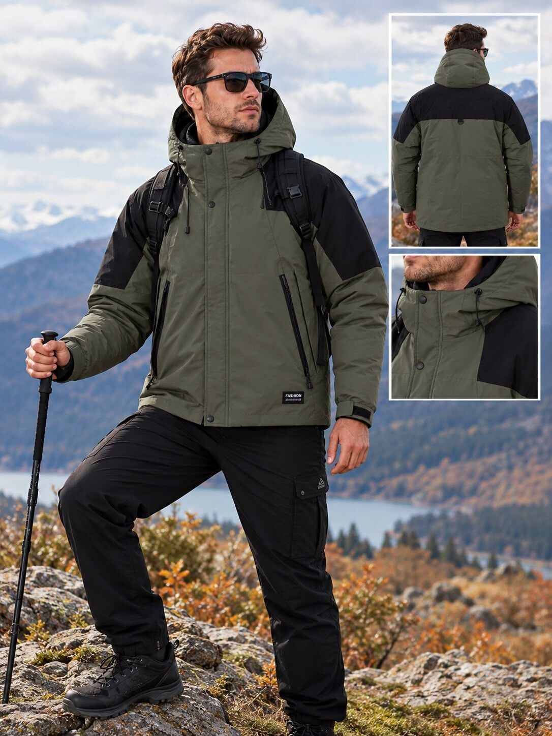 5648 Haki Su İticili Rüzgar Geçirmez Outdoor Mont