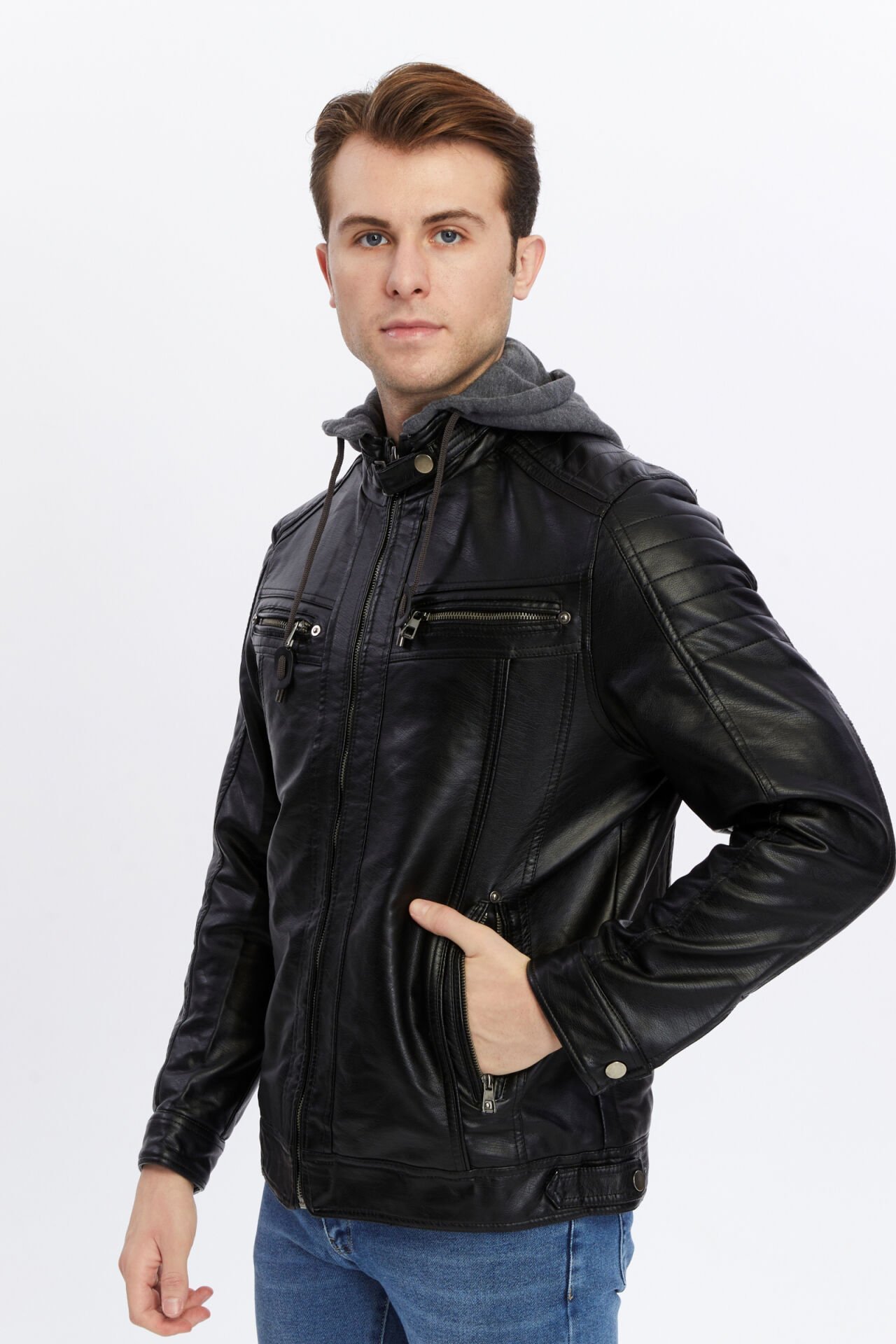 5658 Siyah Suni Deri Rüzgar Geçirmez Su İticili Mont