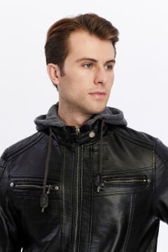 5658 Siyah Suni Deri Rüzgar Geçirmez Su İticili Mont