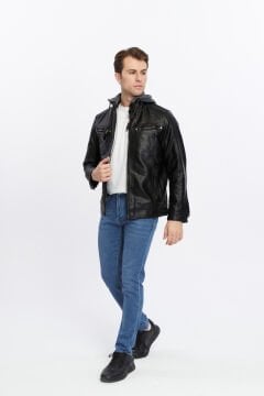 5658 Siyah Suni Deri Rüzgar Geçirmez Su İticili Mont