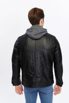 5658 Siyah Suni Deri Rüzgar Geçirmez Su İticili Mont