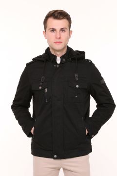 5611 Siyah Gabardin Parka Mont
