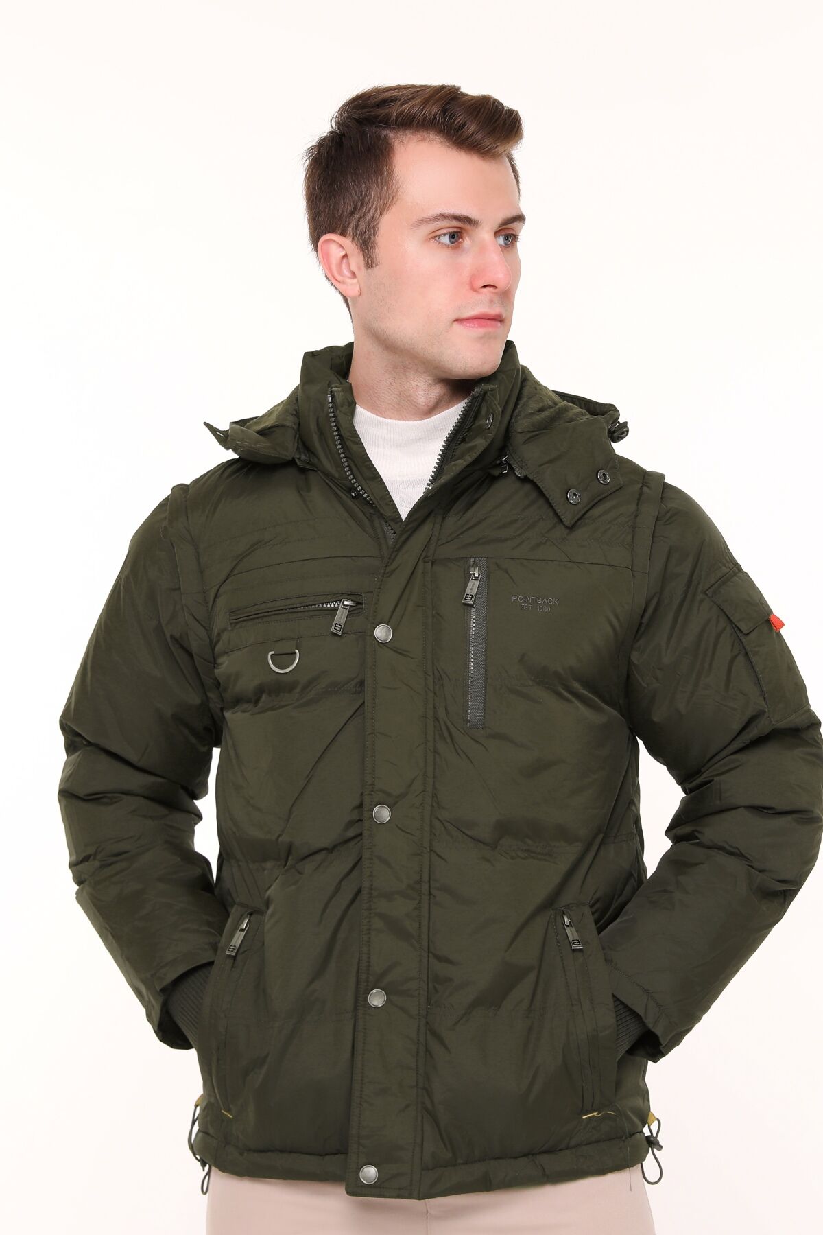 5615 Haki Kolu Çıkmalı Su İticili Rüzgar Geçirmez Mont