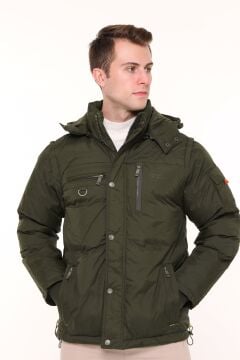 5615 Haki Kolu Çıkmalı Su İticili Rüzgar Geçirmez Mont